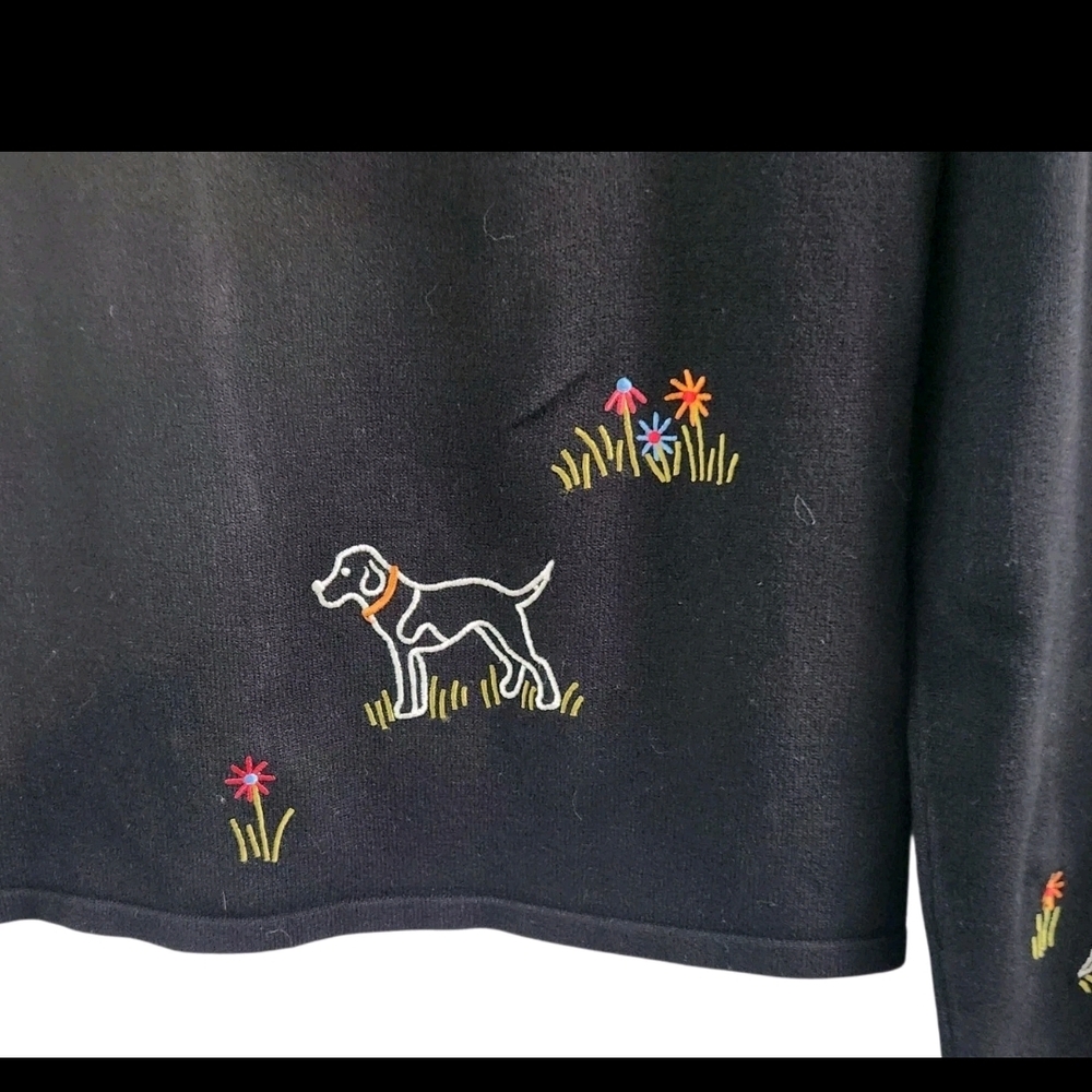 Northern Isles Black Embroidered Dog Theme Button Cardigan Sweater Womens Size M - Picture 7 of 10